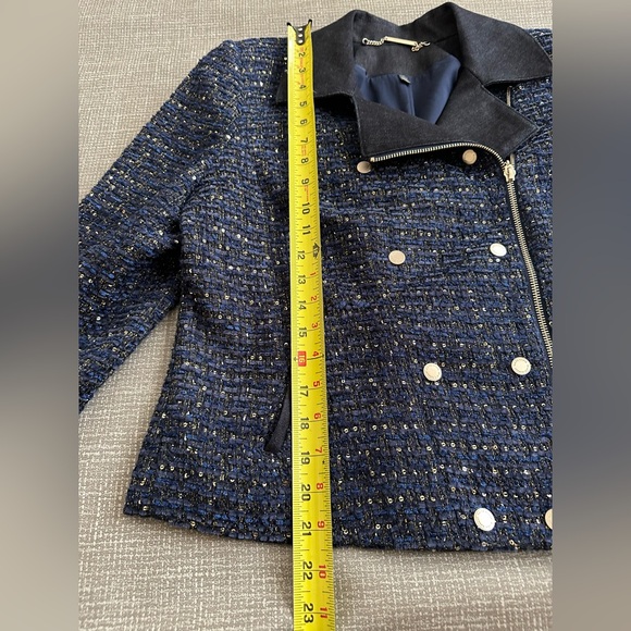 White House Black Market Women’s 14P Petite Lurex Tweed Moto Jacket – Navy Blue - Picture 13 of 16